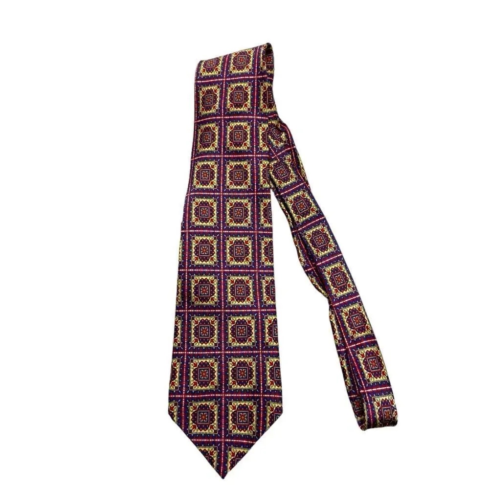 Men’s Sisabang 100%‎ Silk Neck Tie Yellow, Blue and Res